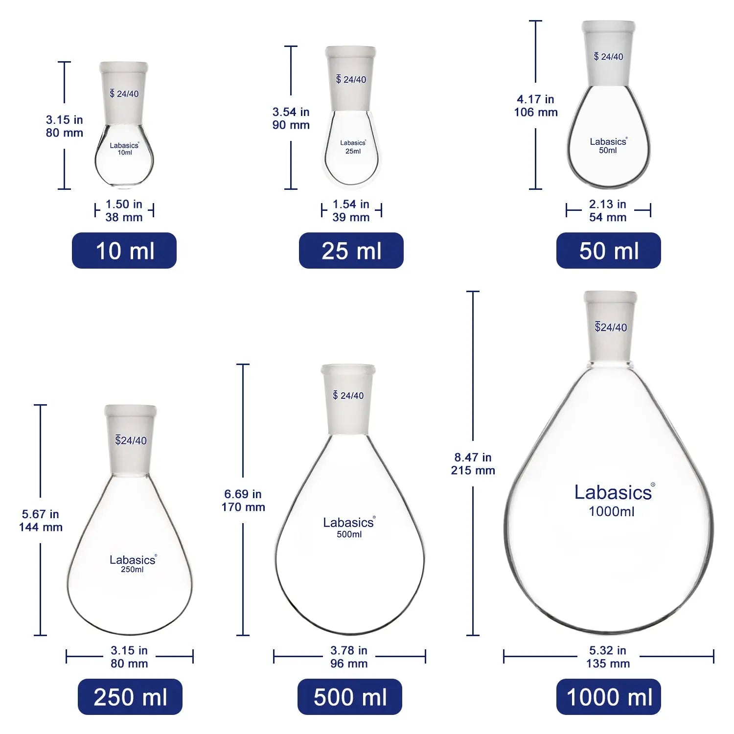 1 Neck Recovery Evaporating Flask, 24/40 Joint, 10-1000 ml Labasics