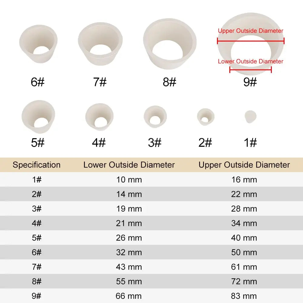 Rubber Filter Adapter Cone Set with 9 Different Sizes and Diameters