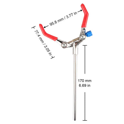 18 cm extension rod and 90 mm maximum grip size of laboratory clamp