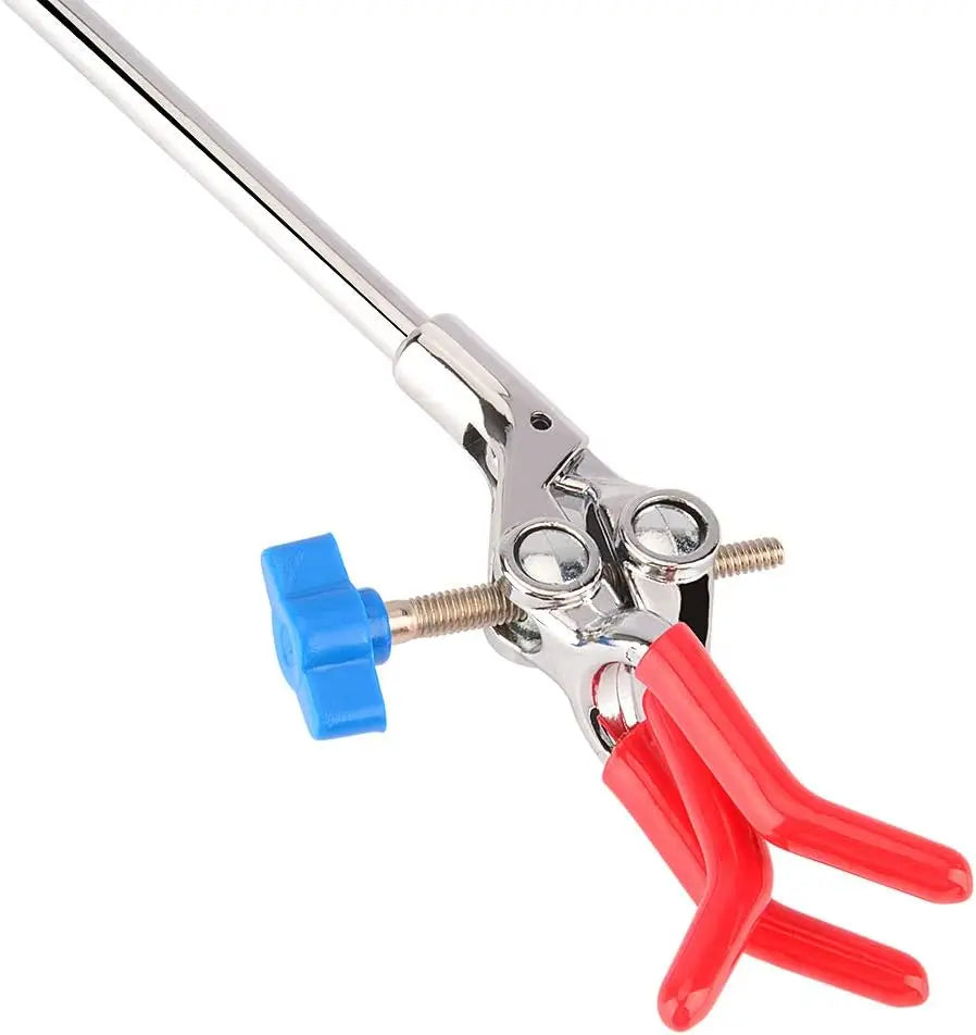 3-prong clamp with rubber-coated jaws for securely holding laboratory glassware