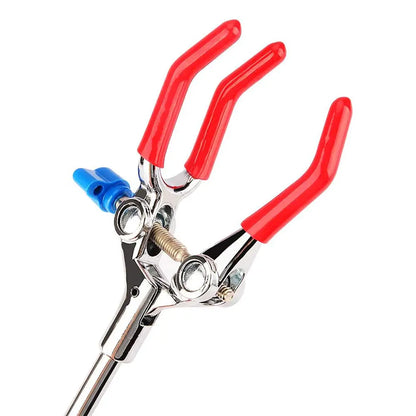3-prong clamp with rubber-coated jaws for securely holding laboratory glassware