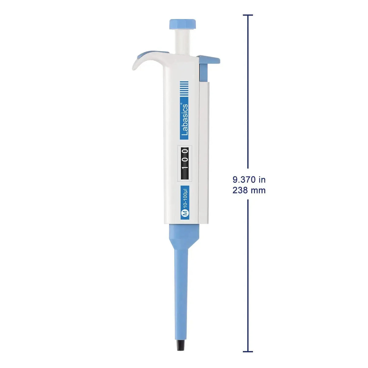 Lab pipettor controller with detachable tip cone and digital volume display