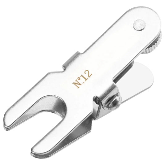 Stainless steel spherical pinch clamp, size #12, screw-type locking nut, corrosion-resistant body, secure grip for spherical glass joints in laboratory systems