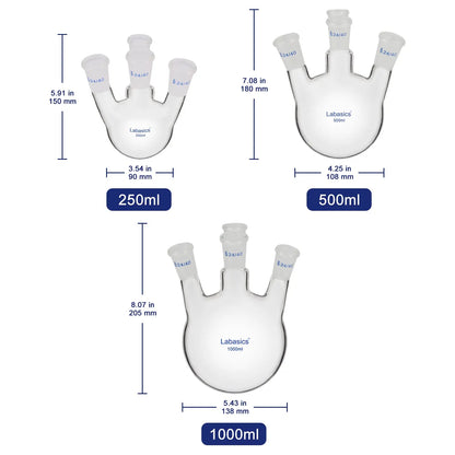 4 Neck Round Bottom Flask, Angled Neck, 24/40 Joints, 250-1000 ml Labasics
