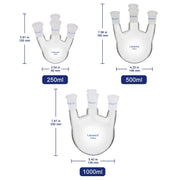 4 Neck Round Bottom Flask, Straight Neck, 24/40 Joints, 250-1000 ml Labasics