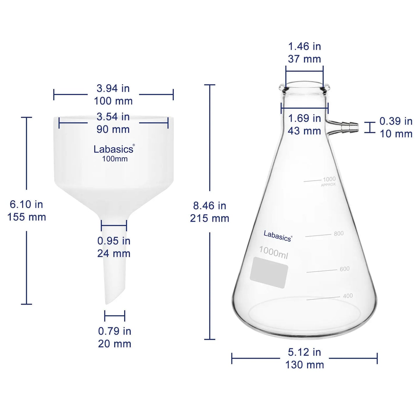 Vacuum Filtration Kit, 100 mm Porcelain Funnel, 1 L Filter Flask Labasics