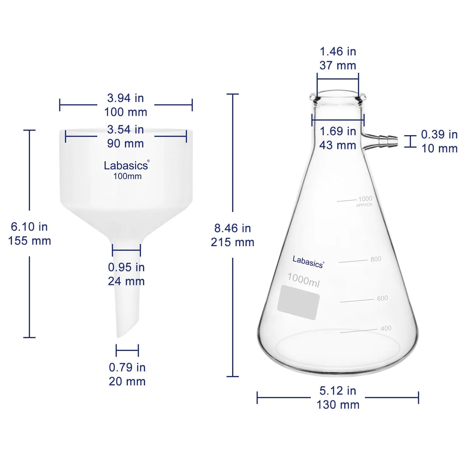 Vacuum Filtration Kit, 100 mm Porcelain Funnel, 1 L Filter Flask Labasics