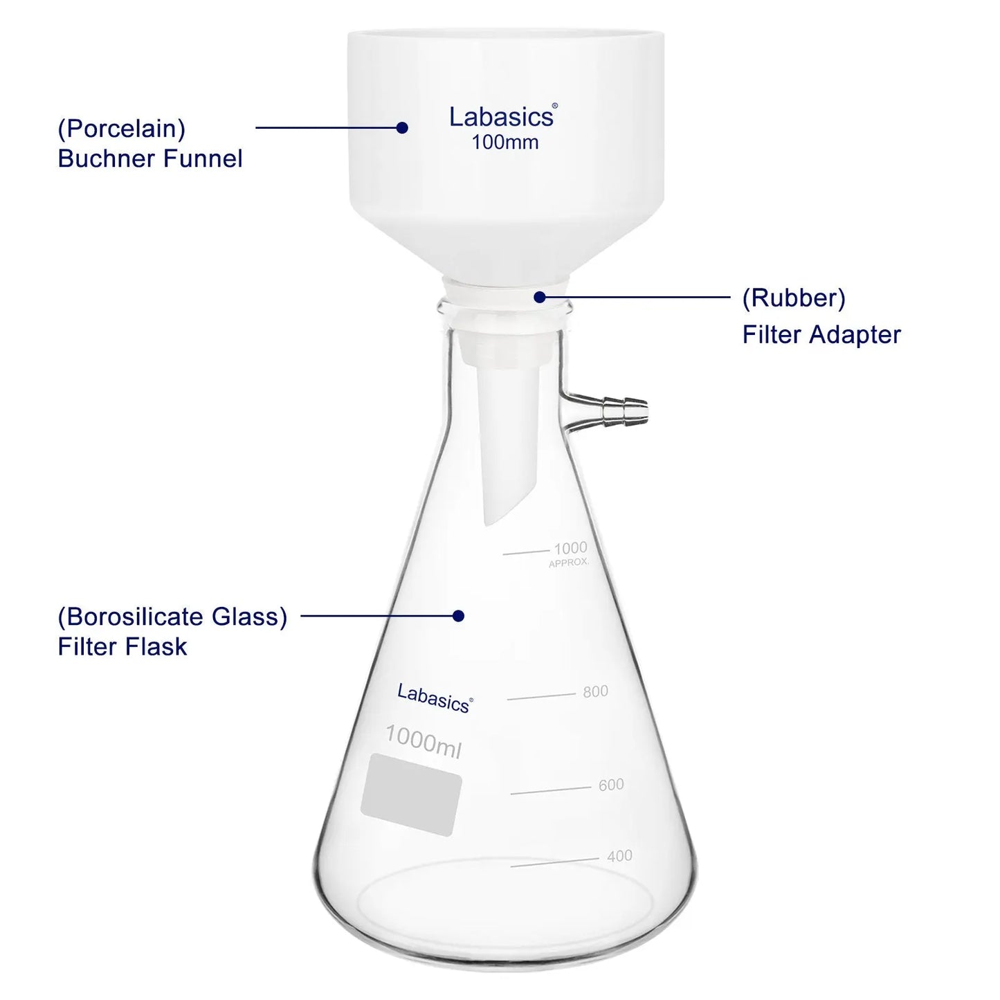 Vacuum Filtration Kit, 100 mm Porcelain Funnel, 1 L Filter Flask Labasics