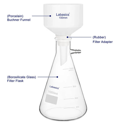 Vacuum Filtration Kit, 100 mm Porcelain Funnel, 1 L Filter Flask Labasics