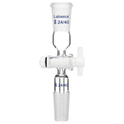Glass vacuum flow control adapter with dual 24/40 outer joints, PTFE stopcock, suitable for accurate flow control in chemical and laboratory setups