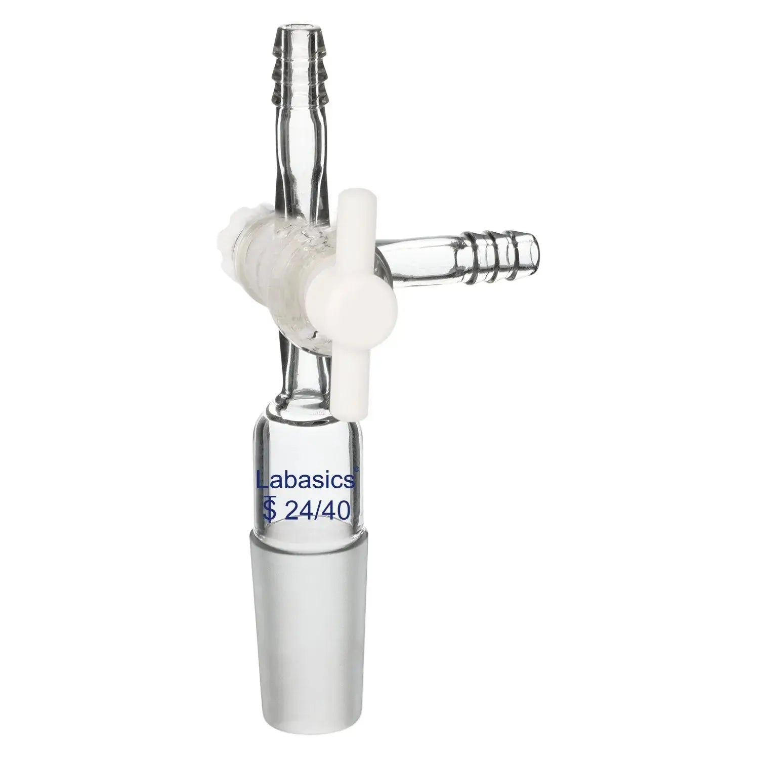 3-way borosilicate glass vacuum flow control adapter with PTFE stopcock, 24/40 joint, heavy-duty and reusable for lab reactions