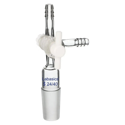 3-way borosilicate glass vacuum flow control adapter with PTFE stopcock, 24/40 joint, heavy-duty and reusable for lab reactions