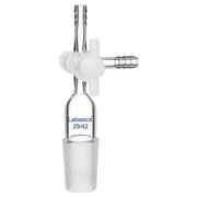 3-way borosilicate glass vacuum flow control adapter with PTFE stopcock, 29/42 joint, durable and reusable, ideal for regulating gas or liquid flow in laboratory systems
