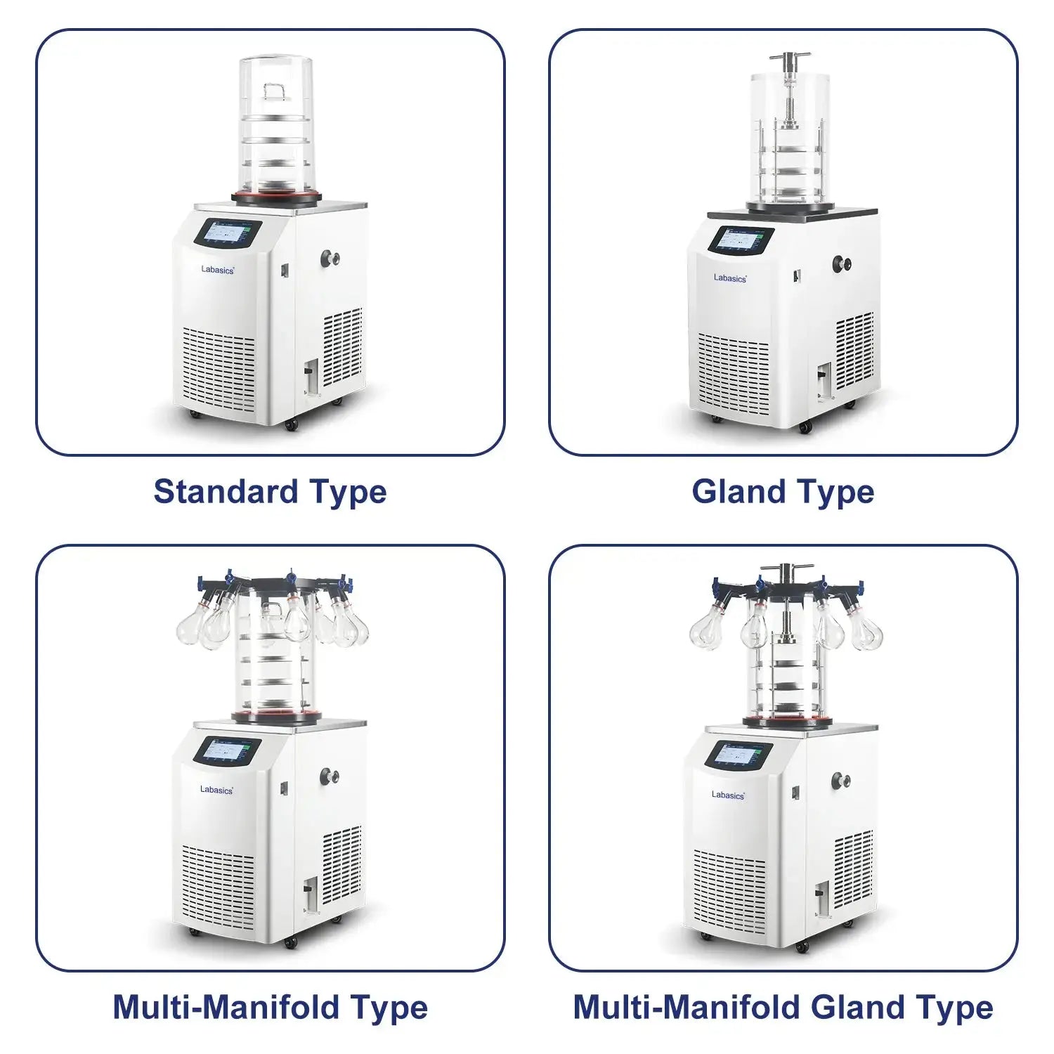 Four configuration options of the 4 kg water capacity vertical freeze dryer