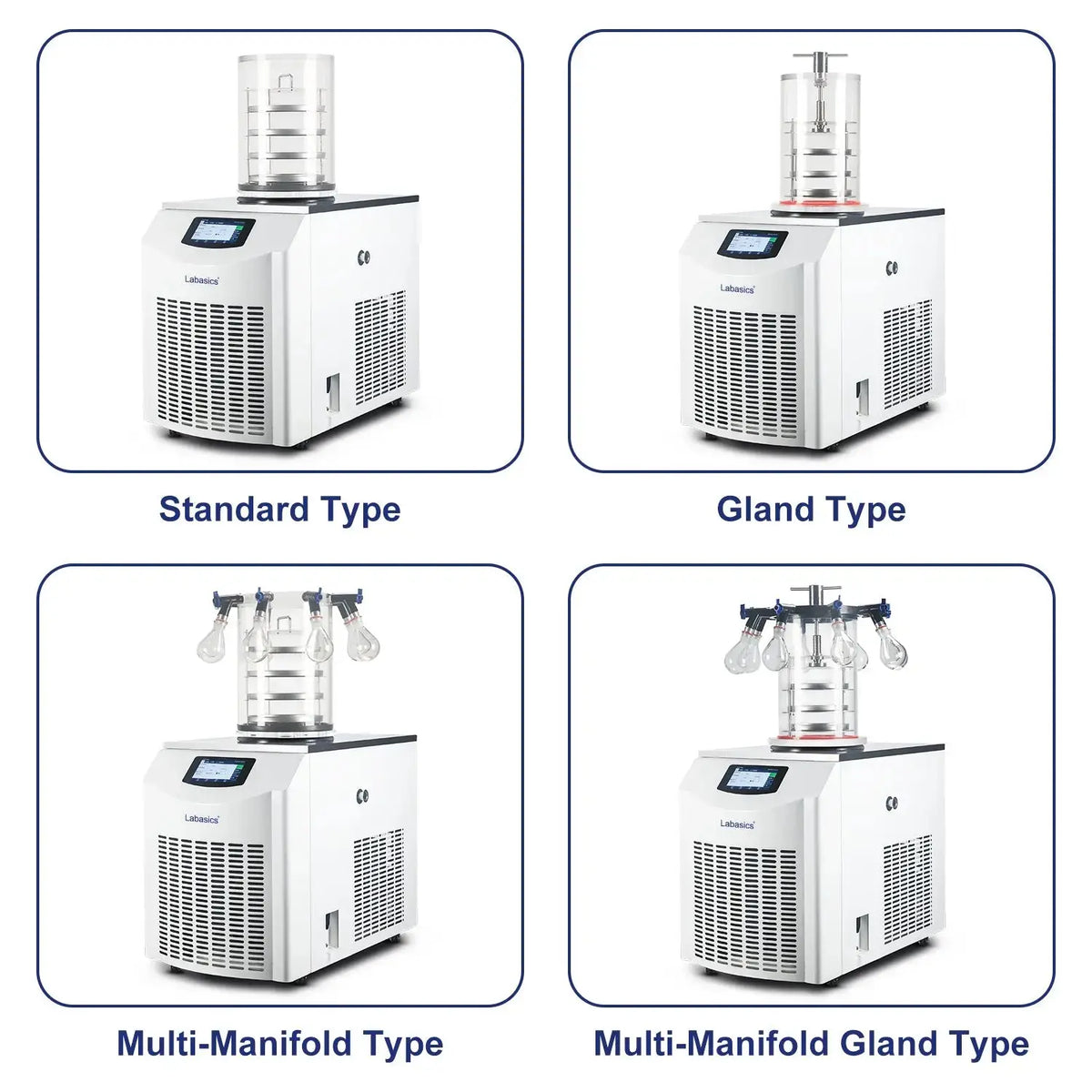 Four configuration options of the 6 kg water capacity vertical freeze dryer