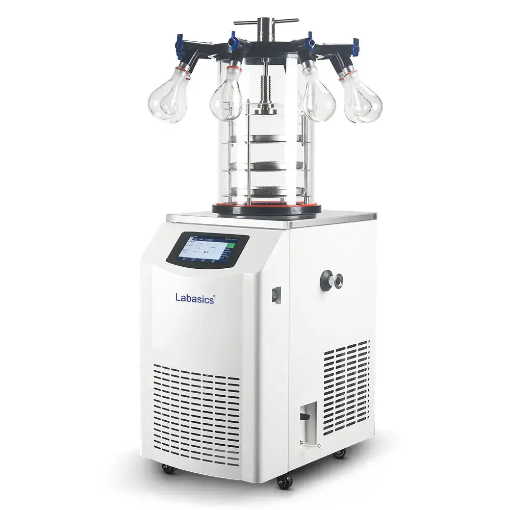 Vertical freeze dryer with Multi-Manifold Gland Type configuration and 4 kg water capacity