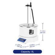 Large 5 L LCD digital heating magnetic water bath, borosilicate glass tank, high-capacity 100–1500 rpm magnetic stirring, accurate RT–220°C temperature range, overheat protection, suitable for medium-scale experiments