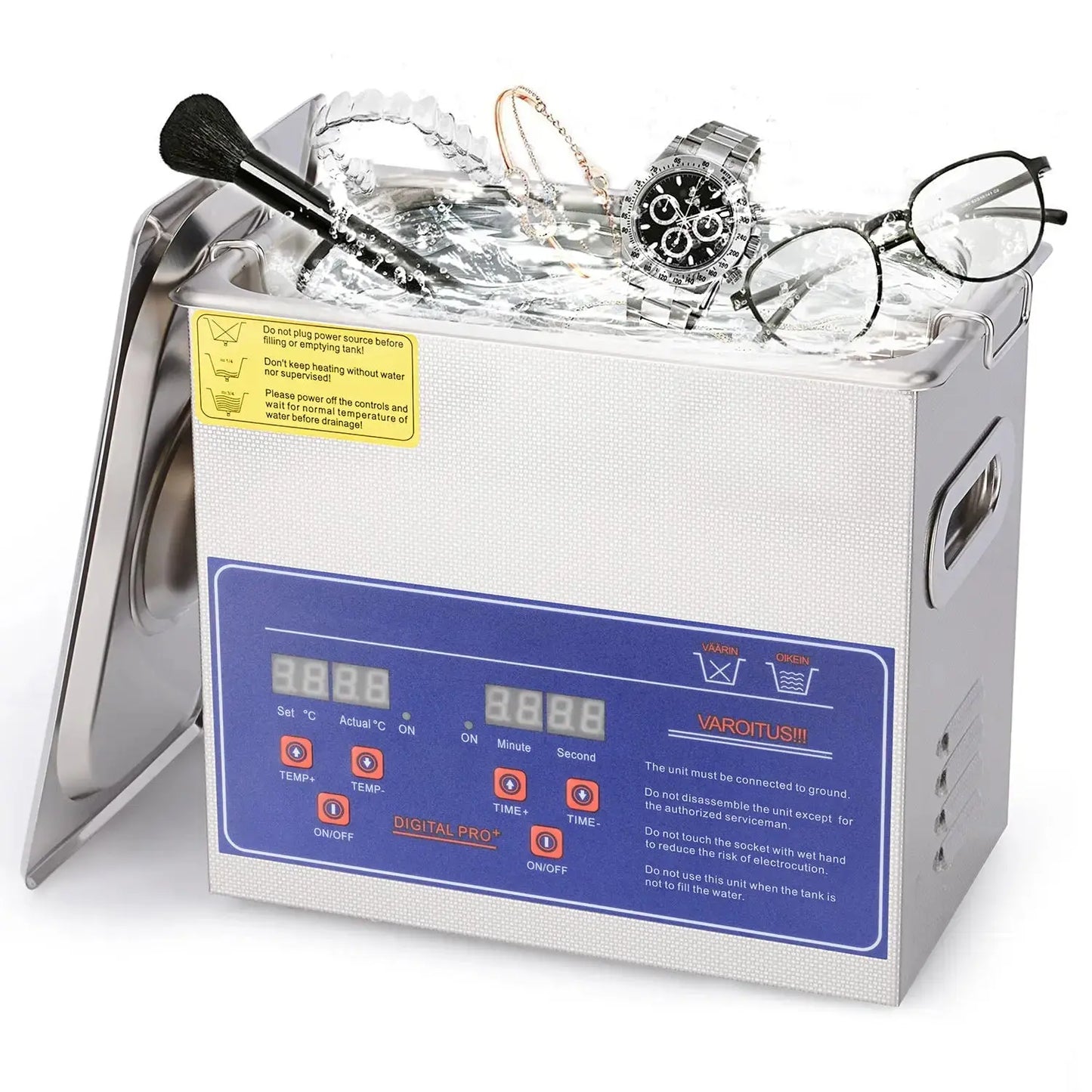 Dual digital display ultrasonic cleaner for labs with protective basket for small parts