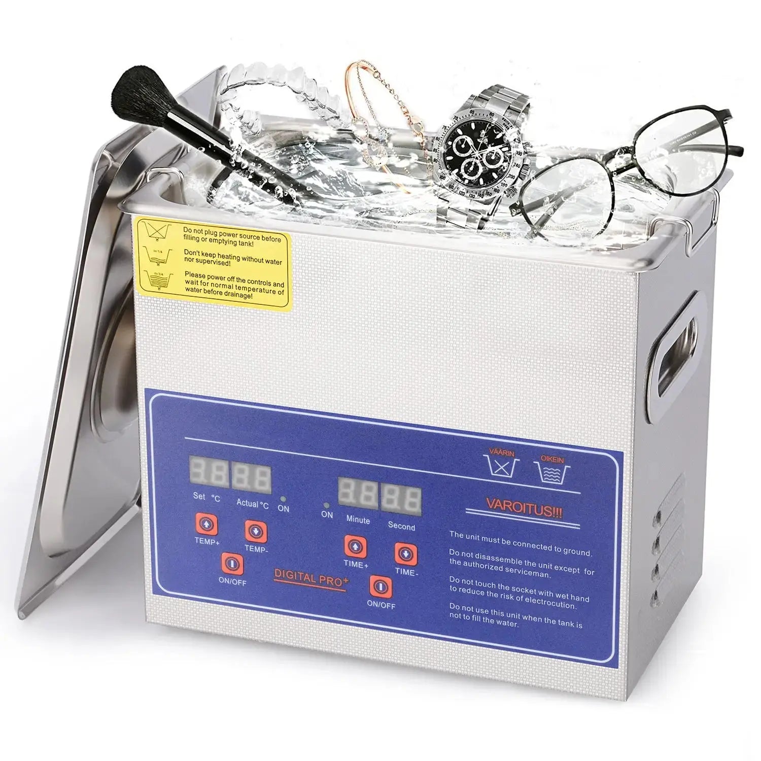 Dual digital display ultrasonic cleaner for labs with protective basket for small parts