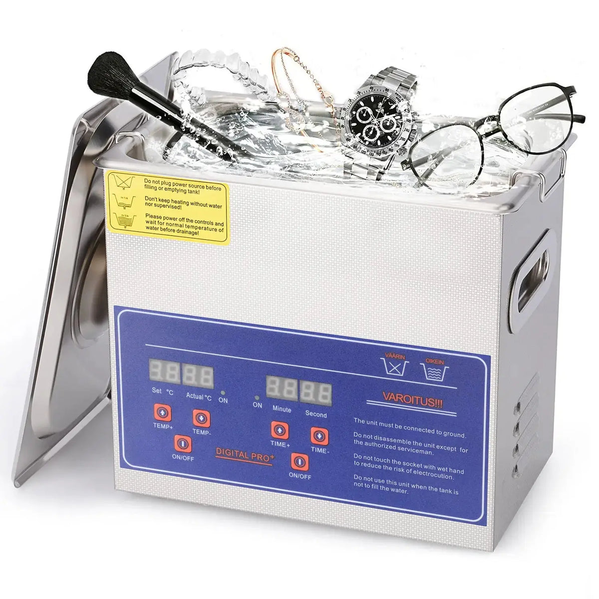 Dual digital display ultrasonic cleaner for labs with protective basket for small parts