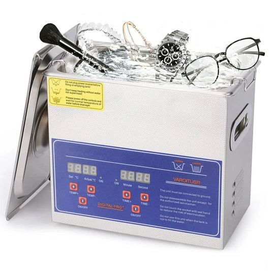 Dual digital display ultrasonic cleaner for labs with protective basket for small parts