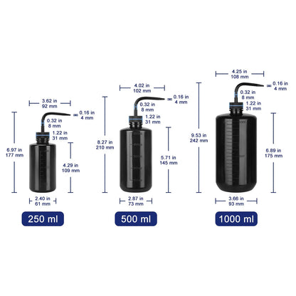 LDPE Wash Bottle, Black, 3-Pack, 250-1000 ml Labasics