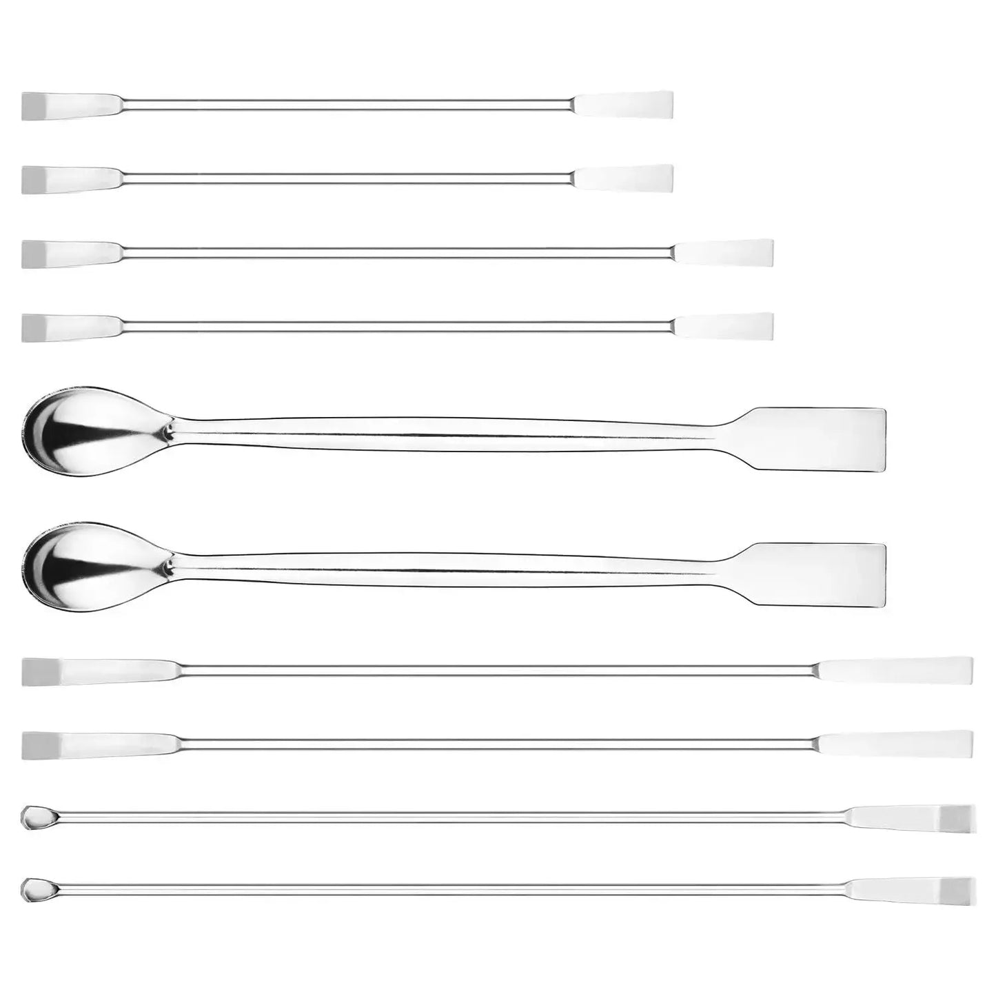 10-piece micro spoon and spatula set including multiple types for laboratory sample handling