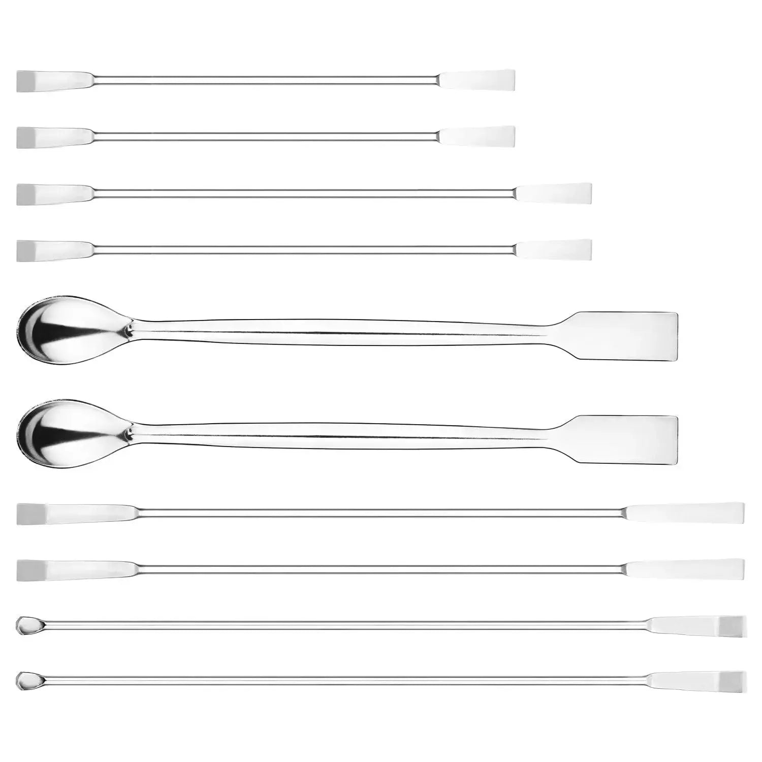 10-piece micro spoon and spatula set including multiple types for laboratory sample handling