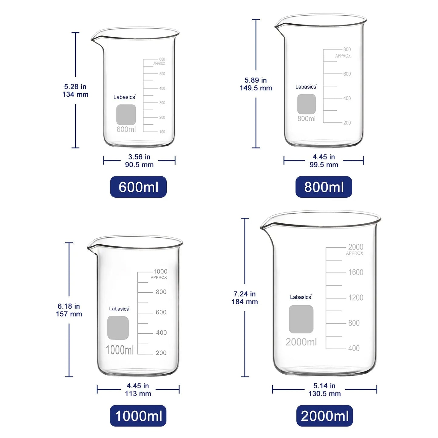 Glass Beaker with Pouring Spout, 50-1000 ml Labasics