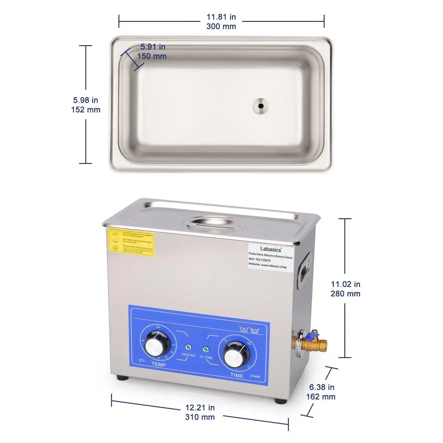 3.2–10 L ultrasonic cleaner with stainless steel tank and 40kHz frequency