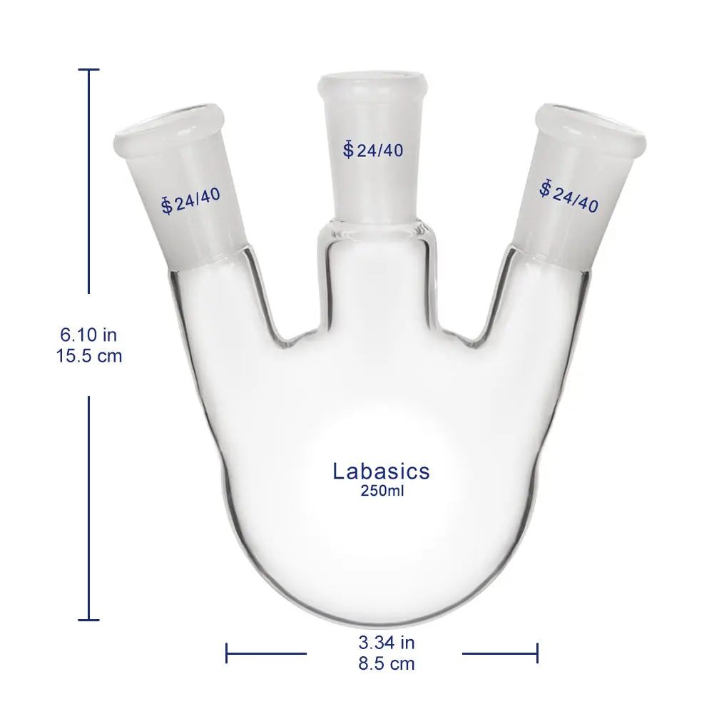 3 Neck Round Bottom Flask with 24/40 Center and Side Standard Taper Outer Joint