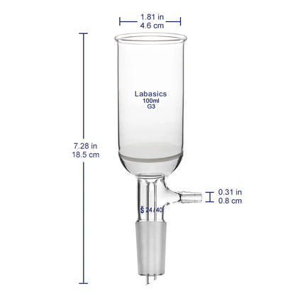 Labasics Borosilicate Glass Buchner Filtering Funnel with Fine Frit (g3), 65mm Inner Diameter, 100mm Depth, with 24/40 Standard Taper Inner Joint
