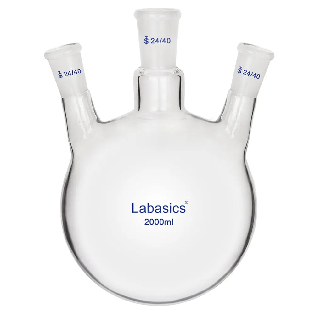 3 Neck Round Bottom Flask, 24/40 Center and Side Standard Taper Outer Joint, 50-2000 mL Labasics