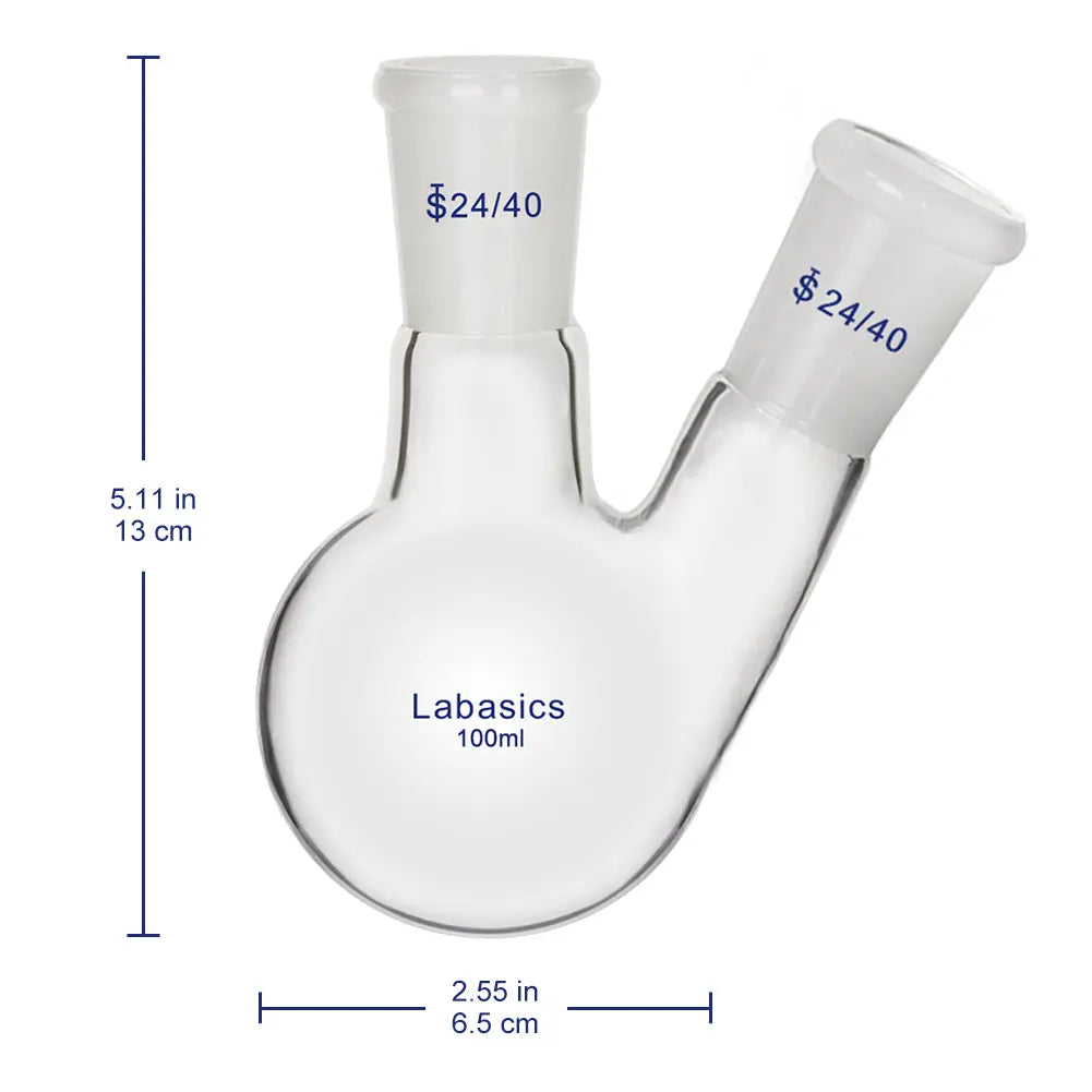 2 Neck Round Bottom Flask with 24/40 Center & Side Standard Taper Outer Joint