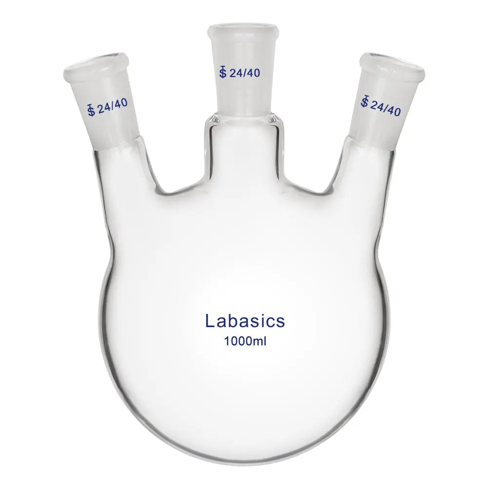 3 Neck Round Bottom Flask, 24/40 Center and Side Standard Taper Outer Joint, 50-2000 mL Labasics