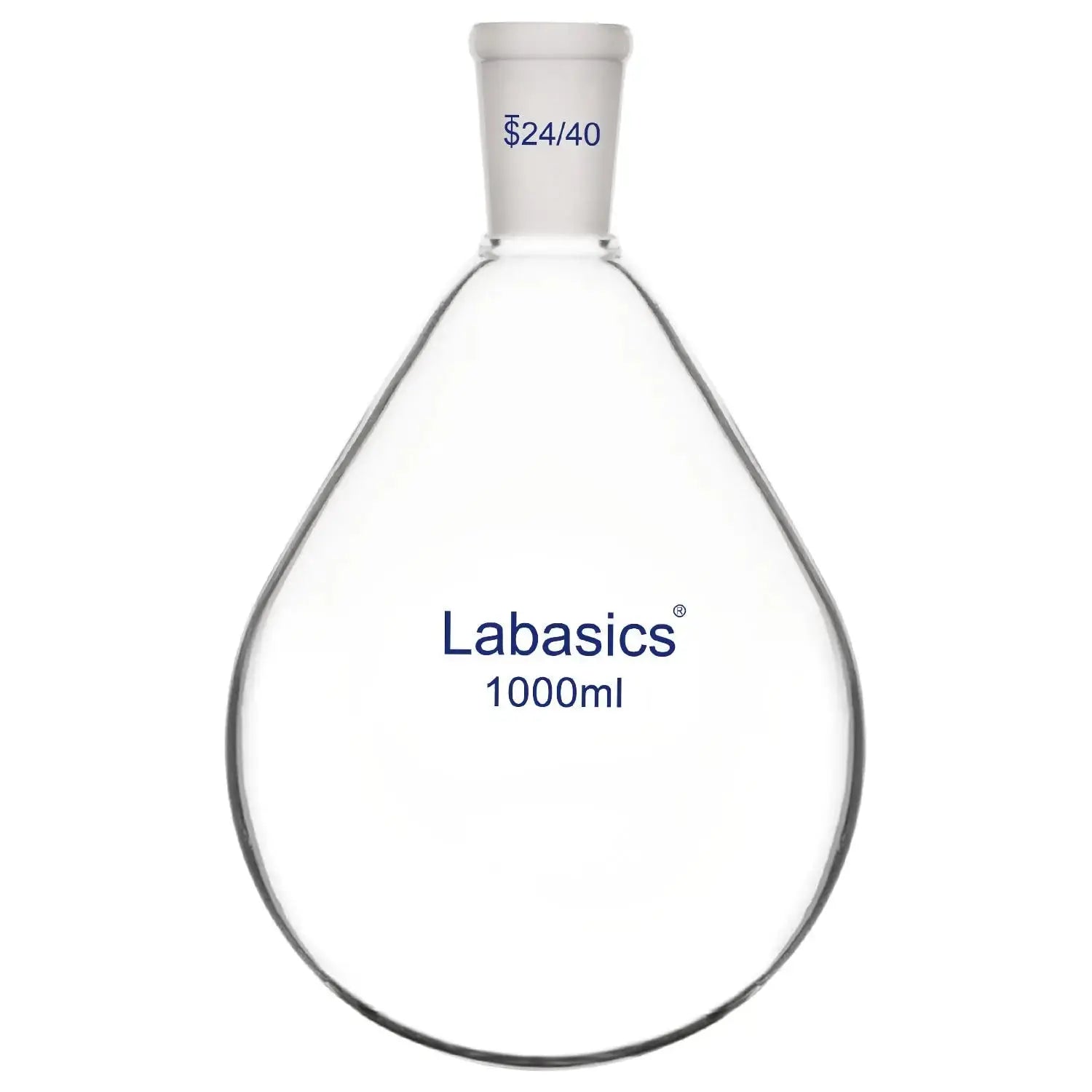 Large 1000 ml borosilicate glass recovery flask, single-neck, 24/40 joint, optimized for high-volume laboratory evaporation