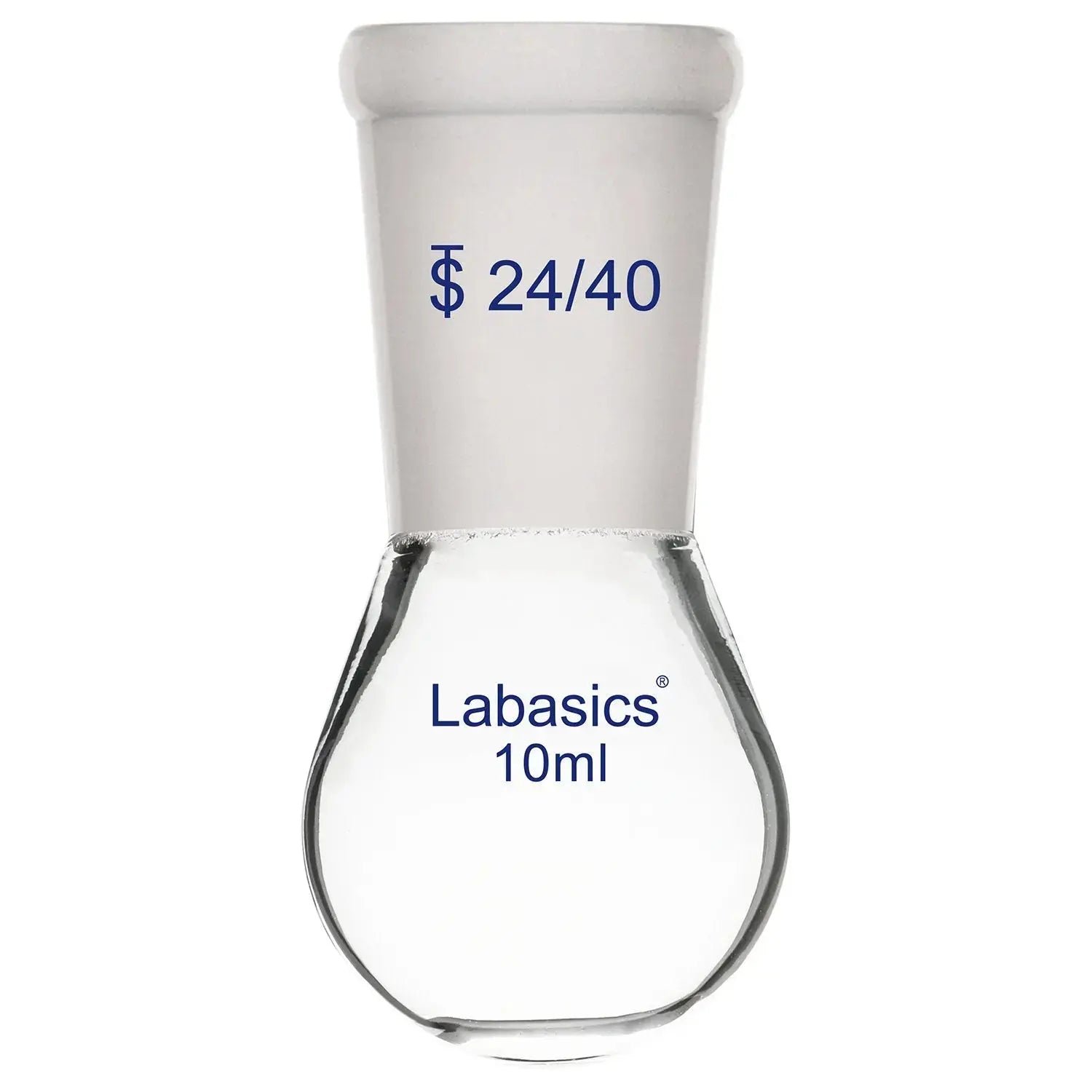 Compact 10 ml single-neck recovery flask, borosilicate glass, 24/40 joint, ideal for precise rotary evaporation
