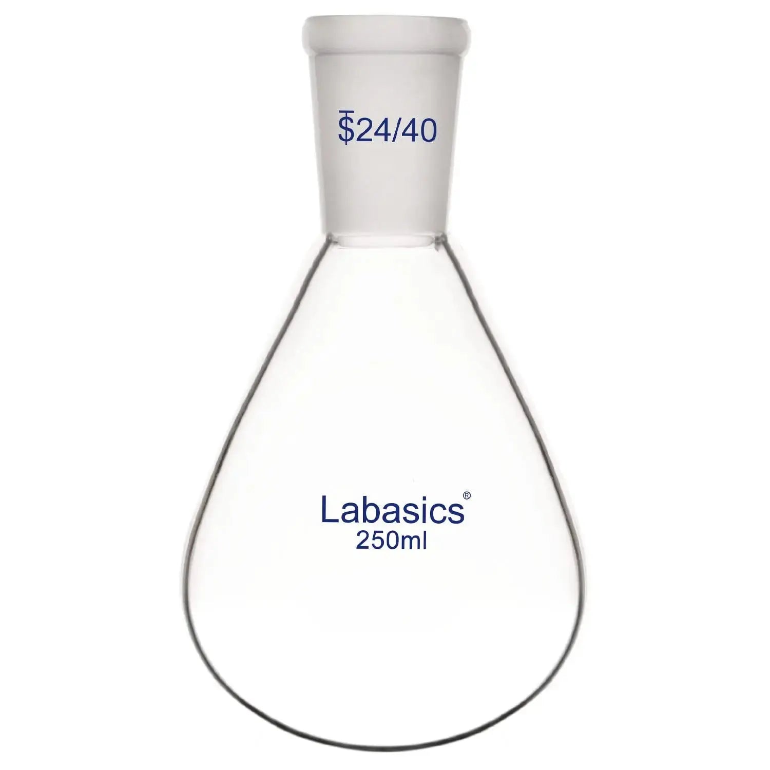 250 ml borosilicate glass recovery flask, single-neck, 24/40 joint, designed for safe solvent evaporation in lab experiments