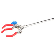 3-prong extension swivel clamp, 18 cm rod lab accessory, single adjust screw, 360-degree rotation, max 90 mm grip, rubber-coated jaws, boss head compatible, laboratory glassware holder