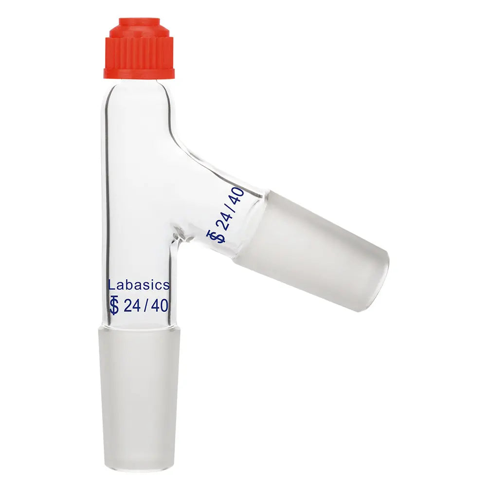 Borosilicate glass 3-way distilling adapter with screw cap, 24/40 joint, ideal for precise temperature monitoring in chemical setups