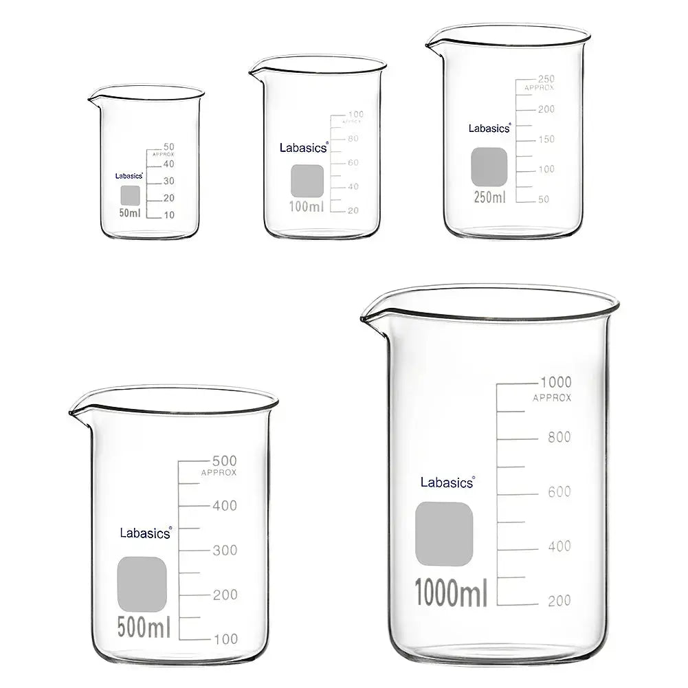Labasics 5-piece borosilicate glass beaker set, sizes 50–1000 ml for laboratory heating and mixing applications