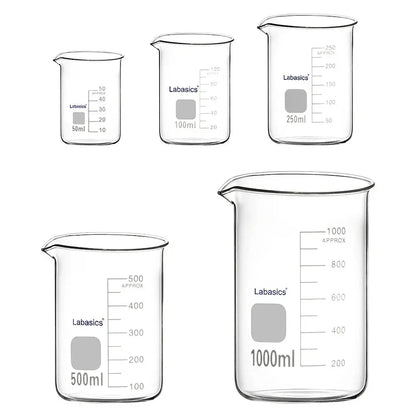Labasics 5-piece borosilicate glass beaker set, sizes 50–1000 ml for laboratory heating and mixing applications