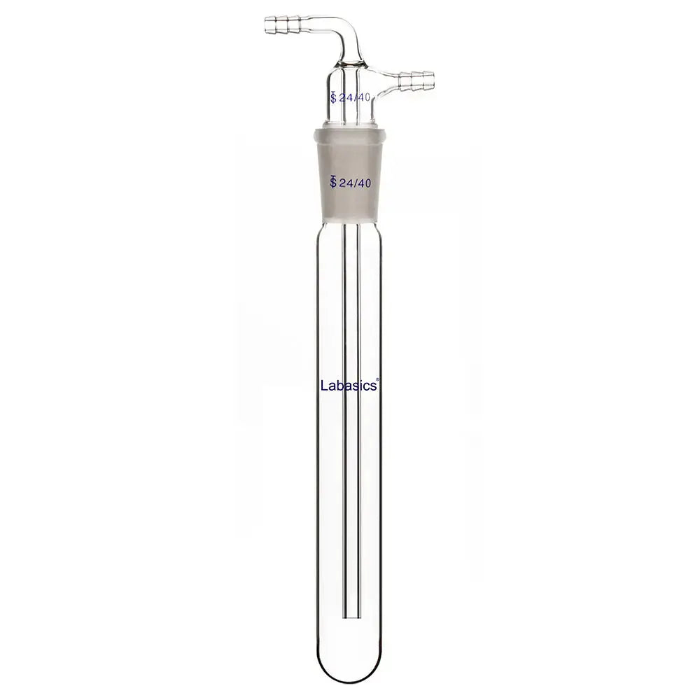 Borosilicate glass vacuum cold trap, 24/40 joint, 200 mm body length, 10 mm serrated hose connection, reusable laboratory vacuum protection trap for condensation control