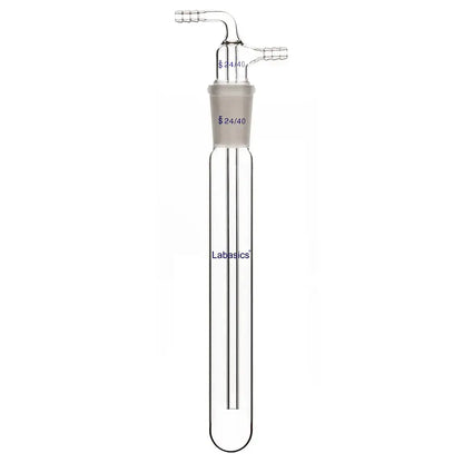 Borosilicate glass vacuum cold trap, 24/40 joint, 200 mm body length, 10 mm serrated hose connection, reusable laboratory vacuum protection trap for condensation control