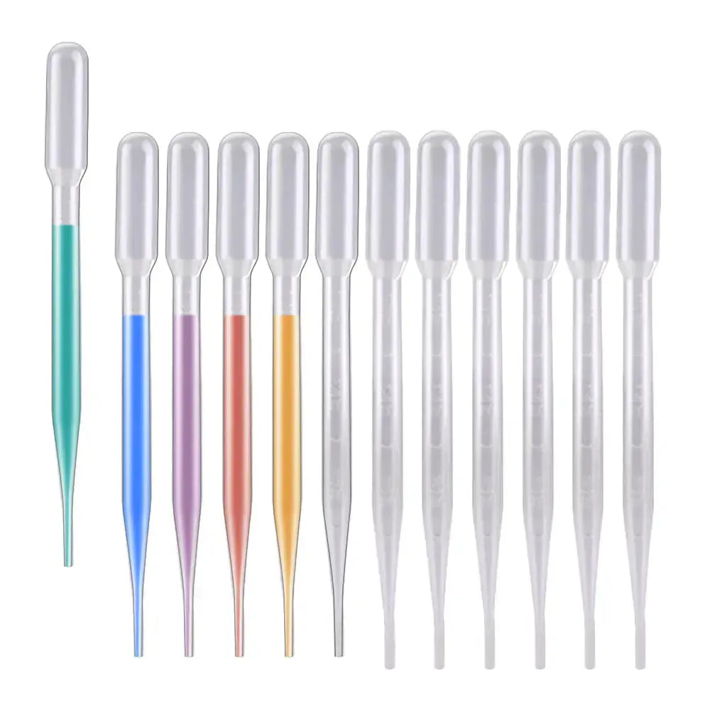 Graduated transfer pipette droppers, 3 mL capacity, 15.5 cm length, polypropylene plastic, disposable design with clear scale, for liquid transfer, essential oils, and laboratory use