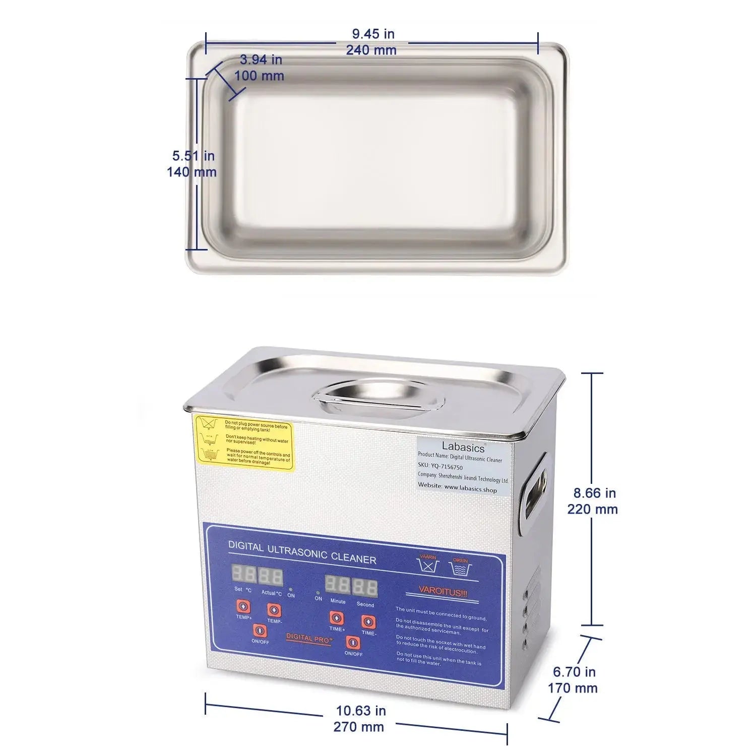 Laboratory ultrasonic cleaner 304 stainless steel, temperature up to 80°C