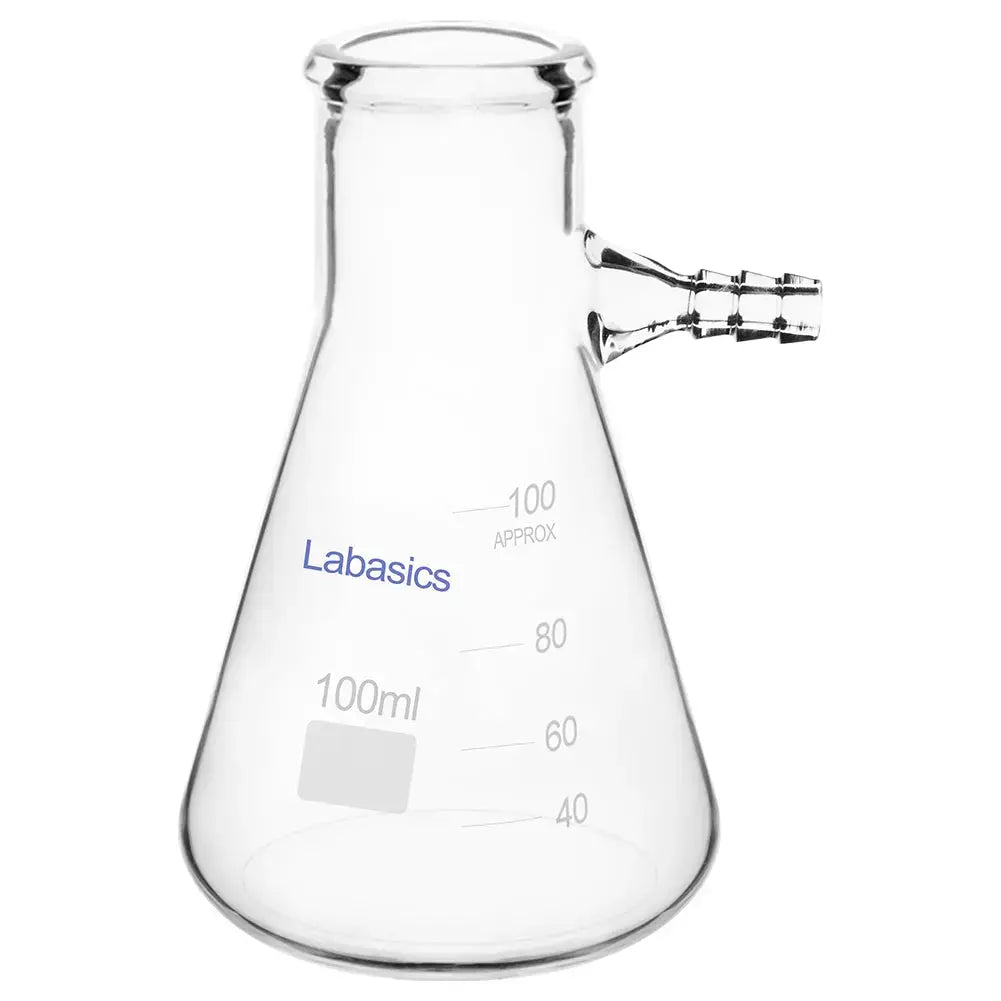 Narrow mouth filtering flask, 100 mL, borosilicate glass, with side arm, suitable for laboratory filtration and liquid handling