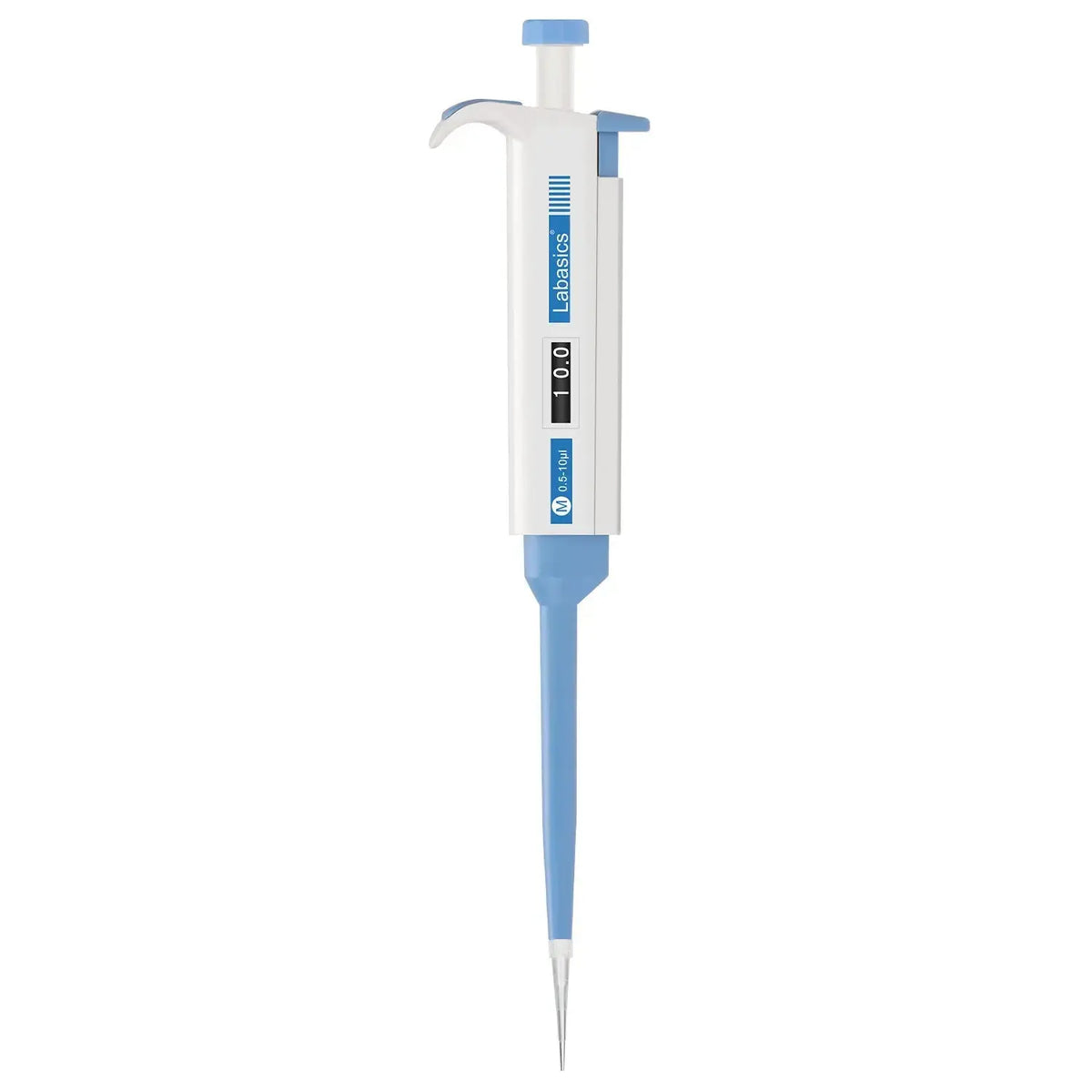 Lab pipettor controller with detachable tip cone and digital volume display