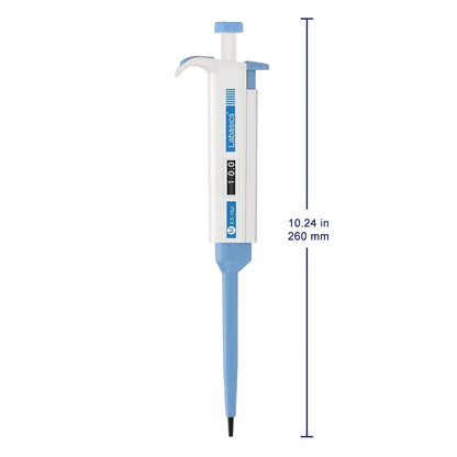 Single channel pipettor 0.5–5000 μL, ergonomic design, replaceable tip cone