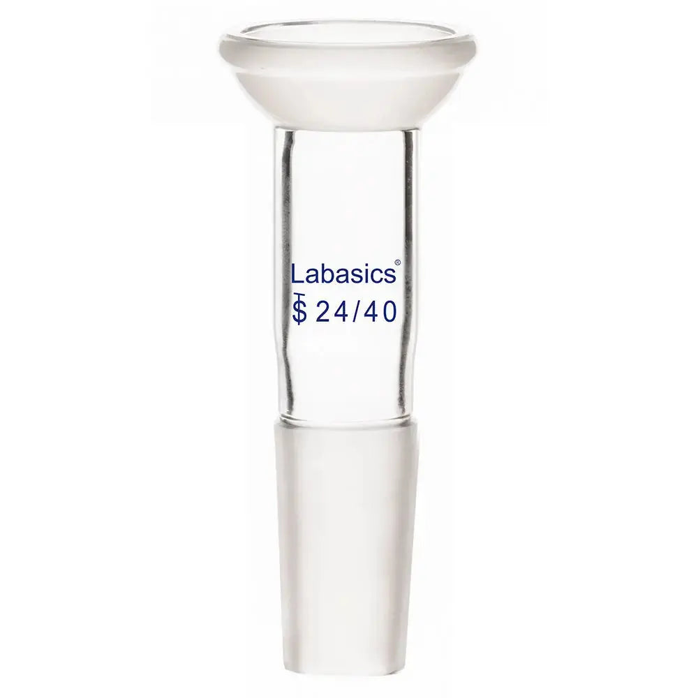 Borosilicate glass socket connecting adapter with 35/20 socket joint to 24/40 male joint for laboratory glassware connections